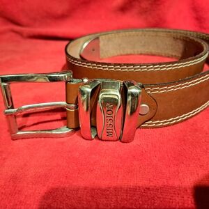 Mission Tan Leather Belt with Silver Buckle